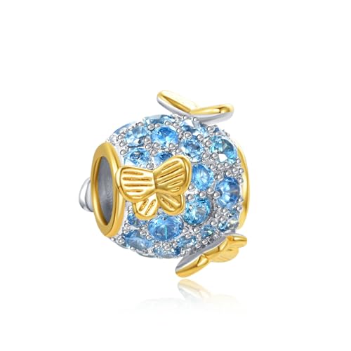 NARTGO Gold Tone Butterfly Sparkling Crystal Charm Compatible with Pandora Charms Bracelets