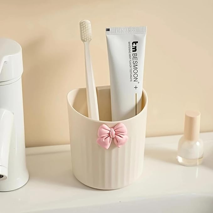 Image of Wall Mounta Esthetic Makeup Organizer | Modern Plastic Cosmetic Storage| Lightweight Bathroom Accessory Holder for Brushes, Tubes Pack of 01 (Cream)
