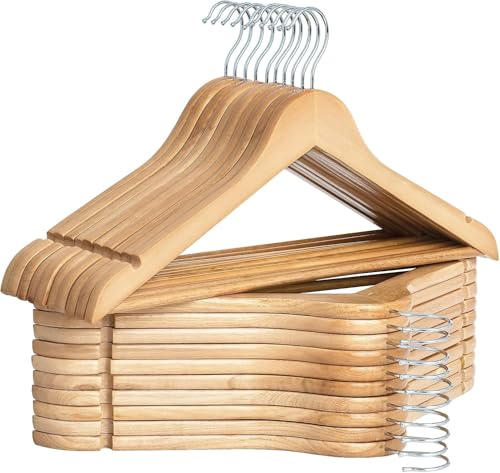 Image of Wooden Hangers for Clothes Hanging - Premium Solid Wood Wardrobe Hangers for Shirts, Suits, Sarees, Pants, Dresses, Jackets & Coats - Durable Closet Hanger (Natural, Pack of 8)
