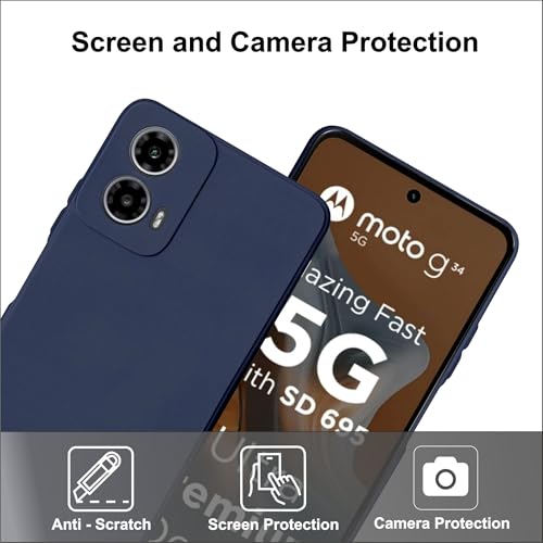 Image of SBMS Silicone Back Cover Case for Motorola Moto G34 5G / Moto G45 5G | Soft Micro-Fibre Lining Inside | Camera Protection Bump | Shockproof Back Cover Case for Moto G34 /G45 5G (Blue)