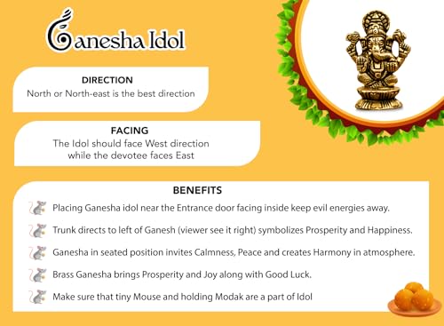 Image of Ekhasa 100% Pure Brass Ganesha Idol (Size: 5.5 cm) | Pital Ganesh Murti for Pooja Room, Home Decor, Office Desk and Car Dashboard | Vinayagar Statue for Diwali Puja
