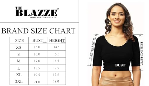 Image of THE BLAZZE 1303 Women's Cotton Scoop Neck Backless Elbow Sleeve Crop Top Readymade Saree Blouse for Women