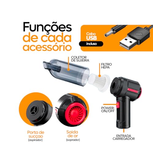 Aspirador de Pó, Soprador 3 em 1 Multifuncional (Aspirador | Soprador | Compressor De Vácuo), Portát