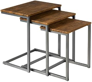 COSTWAY Set of 3 Nesting Tables, Industrial Stackable Coffee Snack Table Laptop Desk, Home Office C-Shaped Side End Table for Living Room Bedroom Balcony
