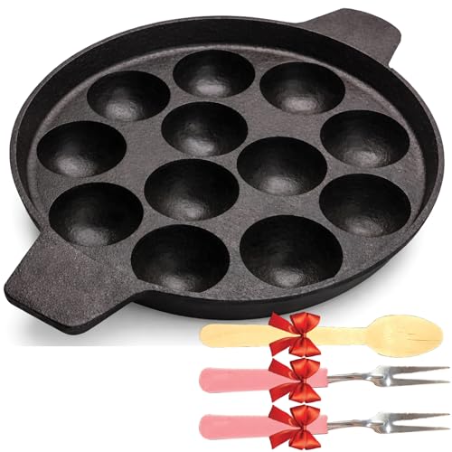 Image of Pre-Seasoned Cast Iron Paniyaram Pan 12 Cavity | Induction, Gas & Electric Stove Compatible Appe Pan | Appam Patra, Paniyarakkal, Gunta Ponganalu, Paddu Pan | Durable Cast Iron Cookware