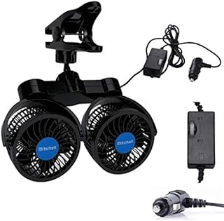 Ouriky Dual Head Clip Car Fan, 12V Adjustable Electric Car Clip Fans, 360° Rotatable Cooling Fan with Cigarette Lighter Plug for Sedan SUV RV Boat Auto Vehicles or Home, 4 inch(Car Fan)