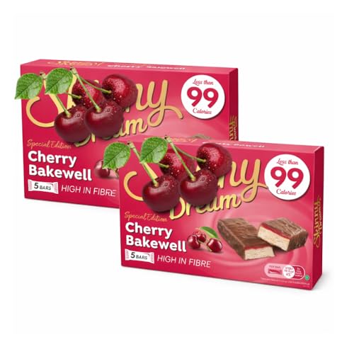 Cherry Bakewell Flavour Snack Bars Bundle Pack of 2 Boxes (10 Bars Total) High Fibre Skinny Snack Bars with Less Than 99 kcal per Bar Sweet Snack Multipack Includes Thank You Card