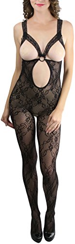 Image of ToBeInStyle Women's Bodystocking Crotchless Peek-A-Boo Fishnet Lace Bodysuit