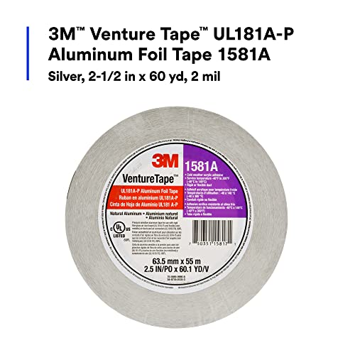 3M Venture Tape UL181A-P Aluminum Foil Tape 1581A, Rigid and Flexible Duct Seaming, Durable, Cold Weather Adhesion, 2.5 in x 60 yd, 2 mil - Thumbnail 2