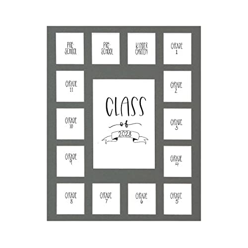 Image of Rustic Red Door Co. Class of 2028 Photo Mat (11 inch x 14 inch) Photo Collage Picture Frames Mat for School Pictures - No Frame Grey Photo Mat from Pre - K to Graduation (15 Photos)