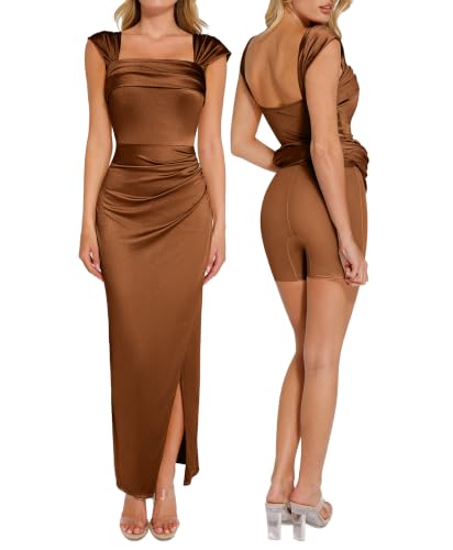 Image of Popilush Wedding Guest Dresses for Women Off Shoulder Shapewear Maxi