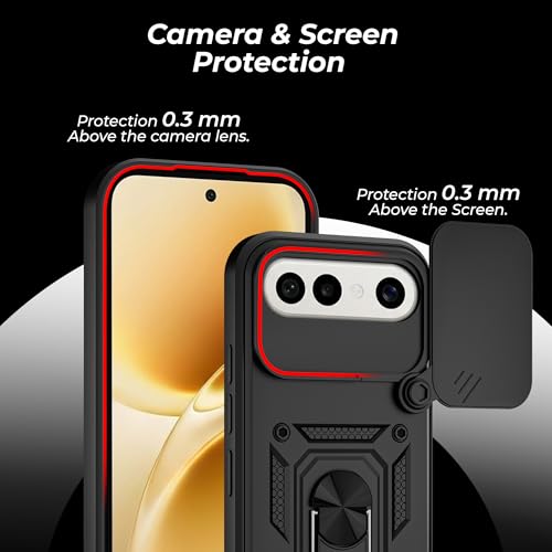 Image of A rtistque Armor Bumper Back Cover Case for Vivo X300 FE 5G | Ring Holder Stand | Sliding Camera Protection | Shockproof Heavy Duty Design | Vivo X300 FE Back Cover - Black