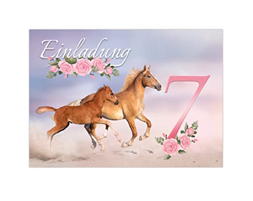 Junapack Lot de 12 cartes d'invitation pour 7e anniversaire d'enfant - Motif cheval avec poulain - 12 enveloppes - 12… - Image 4