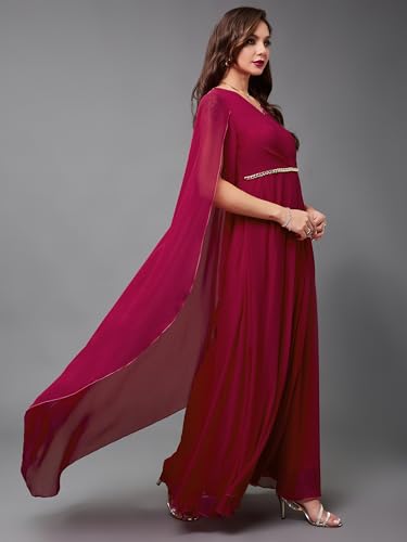 Image of Miss Chase Women's Floral Printed Relaxed Fit V-Neck 3 /4th Sleeve Maxi Dress