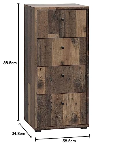 FORTE TEMPRA 2 Kommode mit 4 Schubladen, Holzwerkstoff, Old – Wood Vintage Dekor, (B x H x T) 38,6 x 85,5 x 34,8 cm