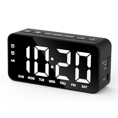 Plug in Digital Clock & Rechargeable Battery Alarm Clock for Bedrooms Living Room Study Loud Bedside Desk Clock with Memory Function Dual Alarm 3 Modes Weekends Weekdays Every Day for Kids Adults