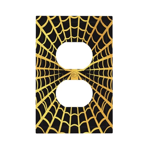 Decorative Outlet Covers Black Background with Golden Spiderweb Spider 1 Gang Duplex Light Switch Cover Plate Unique Wall Plate Electrical Switch Plate Covers for Bedroom Home Decor