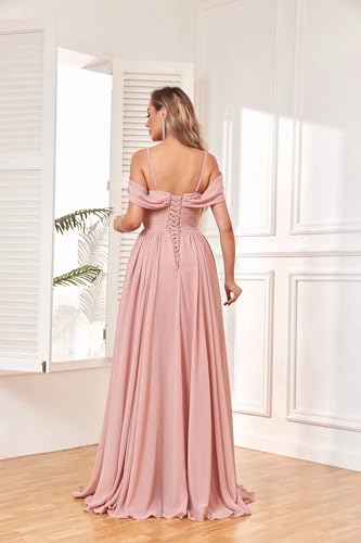 BOLENSYE Bridesmaid Dresses for Wedding Black Chiffon Ruched A Line Formal Gown with Pockets Wrap Slit Evening Dress US02