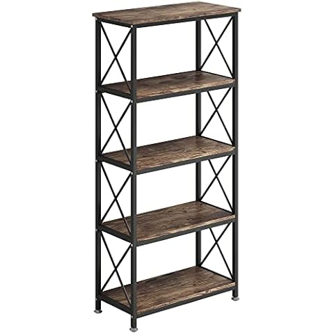 4NM Adjustable Bookshelf 5 Tiers Storage Shelves Kitchen Standing Racks Vintage Bookcase for Study Organizer Home Office Pantry Closet Kitchen Laundry 23.6x11.8x50.6 inches (Rustic Brown and Black) Cover