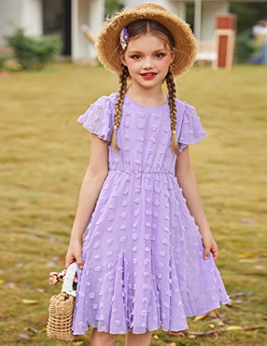 Arshiner Girls Girly Dress Swiss Dot Ruffle Short Sleeve Twirly Cute Dresses for 5-12 Years Old4