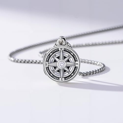 Chaîne boussole argent 925 homme avec collier pendentif médaillon