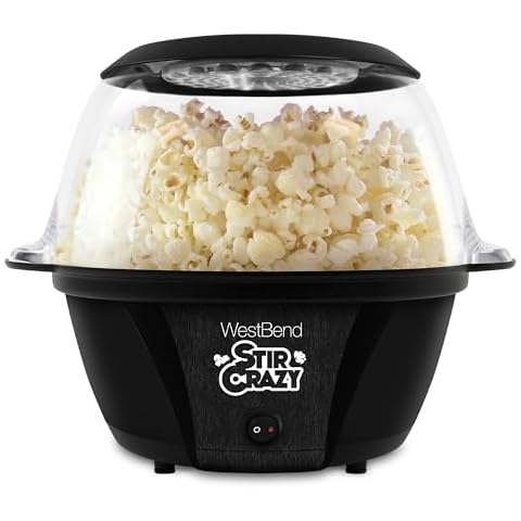West Bend 82707B Stir Crazy Hot Oil Popcorn Popper, Popcorn Maker Machine with Large Serving Bowl Lid and Stirring Rod, 6 Qt, Black Cover