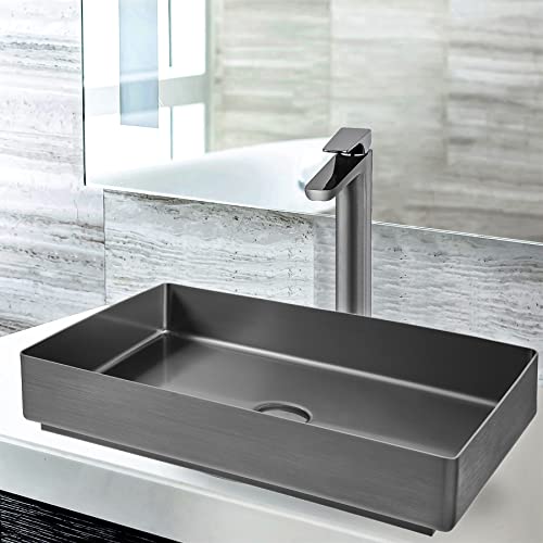 Akdy Rectangular Stainless Steel 20.6 In. X 13.5 In. 11-Gauge Vessel Bathroom Sink In Graphite Black With Pop-Up Drain #TOP1