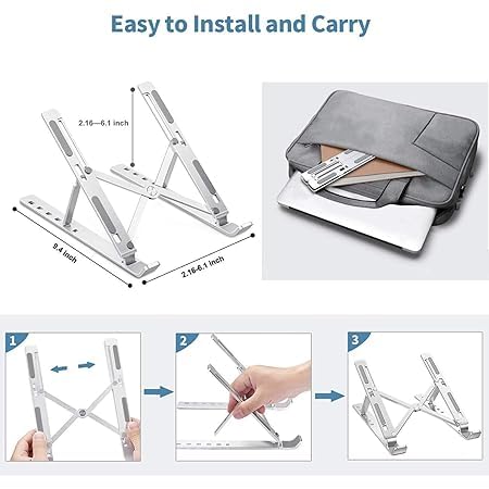 Image of Speny 6 Angles Adjustable Aluminum Ergonomic Foldable Portable Tabletop Laptop /Desktop Riser Stand Holder Compatible for MacBook, HP, Dell, Lenovo & All Other Notebook (Silver)