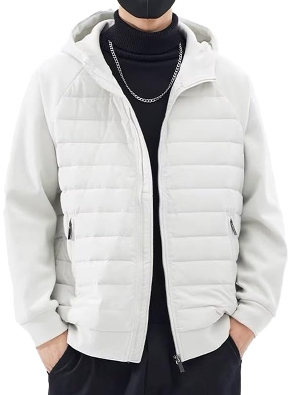 Image of Mens Puffer Jacket with Hood Packable Lightweight Quilted Jacket Full Zip Casual Splicing Winter Coats