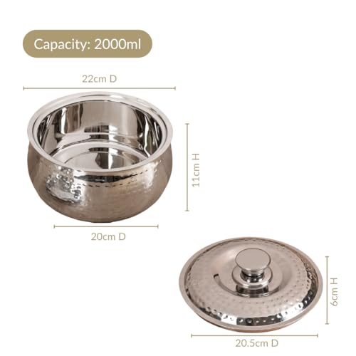 Image of Nestasia Stainless Steel Insulated Casserole with Lid (2000 ml) - 100% Food Safe Hammered Roti Server with Self Locking Lid - Retains Heat & Freshness | Rust Resistant & BPA - Free Chapati Casserole