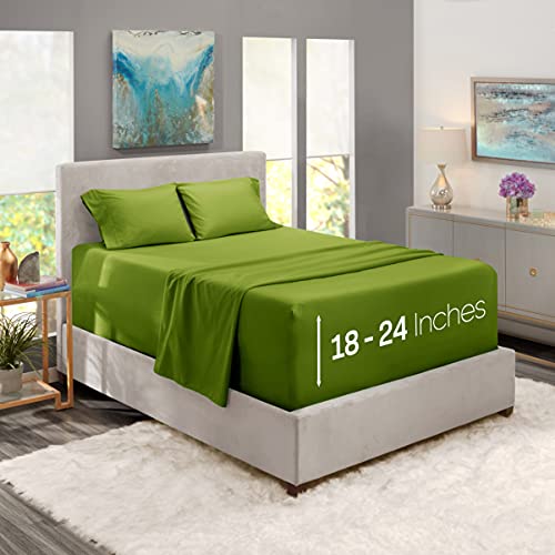 Image of Nestl Full Bed Sheet Set - Calla Green - 4-Piece Extra Deep Pocket | Instantly Soft, Night-One Ready (No Wash Required). Fits Extra Deep Pockets up to 24 Inches, 360-Degree Elastic Grip