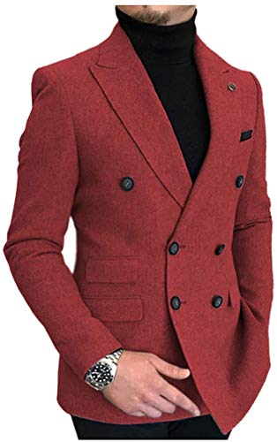 Mens Double Breasted Tweed Wool Jacket Blazer Formal Slim Fit Peak Lapel for Wedding Suits2