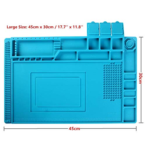 Image of Soldering Mat 500 ℃ Heat Insulation Silicone Repair Mat with Scale Ruler and Screw Position Non-slip Odorless Electronic Repair Mat for Soldering Iron, Phone and Computer - 17.7x11.8 Inches