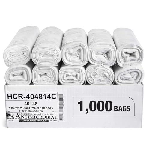Image of Aluf Plastics 45 Gallon 14 Micron (eq) Clear Trash Bags 40 inch x 48 inch 1000 Bags