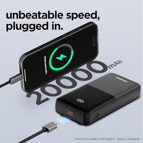 Image of Dubstep PowerBlitz X5 20000mAh 22.5W Power Bank, Built-in Type-C & Lightning Cables, 4 Outputs, LED Display, Quick Charge 3.0, PD Fast Charging (Black)