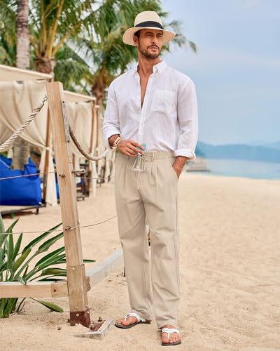 Beotyshow Mens Linen Pants Elastic Waist Drawstring Casual Pants Relaxed Fit Summer Beach Yoga Lightweight Pants4