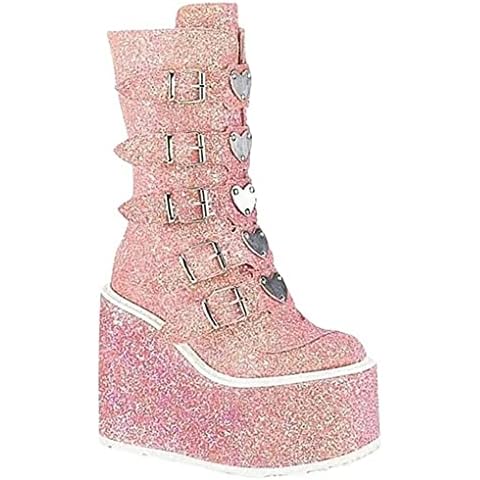 Ritmorro Womens Punk Gothic High Heel Boots Chunky Glitter Round Toe Zip Up Girls Boots Buckle Platform Cambat Booties For Women, Pink, 9 UK Cover