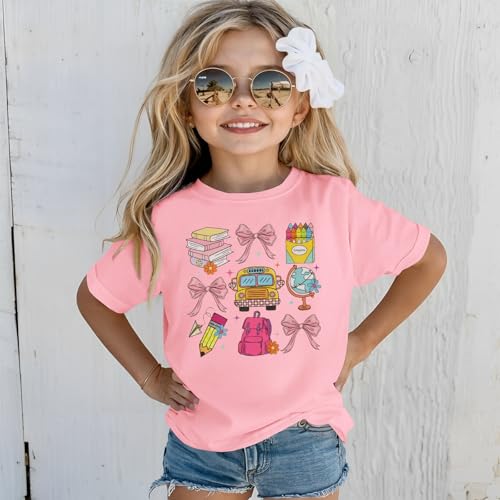 KEKEMI Toddler Girl First Day of School Shirts Kindergarten Bow T-Shirt Kid Back to School Outfits Cute Preschool Tees 3-8Y2