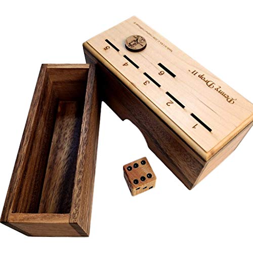 Image of Penny Drop II Wooden Dice Game - Handmade Family Game with Maple Wood Lid
