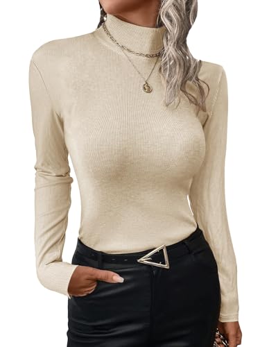 UEAL Ribbed Tops for Women Basic Long Sleeve Mock...