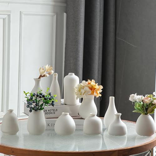 JOJUNO White Bud Vases, Small Ceramic Vase Set of 11 Modern Home Decor