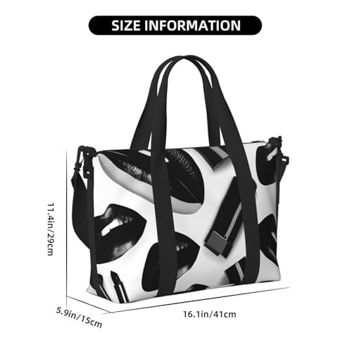 Bolso de mano negro con estampado de labios, accesorio de hombro versátil 4