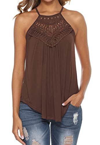 Bluetime Brown Tank Top Woman Halter Strapless Cute Summer Tops Lace Camisoles Country Concert Outfit L