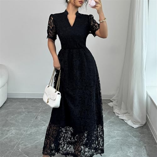 Women's Floral Lace Short Sleeve V Neck Swing Hem Layered Fairy Wedding Bridesmaid Cocktail Maxi Dress2