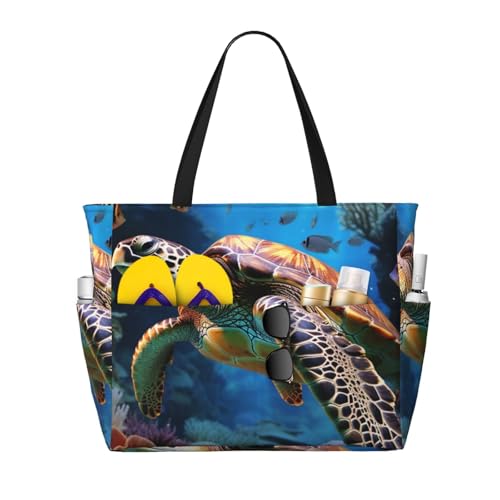 Beach Bags For Women Large Waterproof Sandproof Beach Tote Bag Lightweight Zipper Carry On Bag Ocean Animal Turtle Pool Bag For Gym Travel Vocation