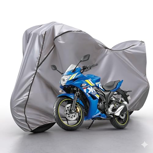Image of Waterproof Bike Body Cover Compatible with Suzuki Gixxer Dustproof Scratchproof - Motorcycle Cover for Two Wheeler, Outdoor Full Cover with UV, Duty, Rain Protection (Silver & Black) R1