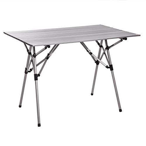 Preisvergleich Produktbild SONGMICS Campingtisch, Klapptisch, tragbarer Picknicktisch aus Aluminium, mit einrollbarer Tischplatte, Garten, BBQ, Garten, Strand, leicht, mit Transporttasche, 100 x 69 x 70 cm, grau GAT02BK