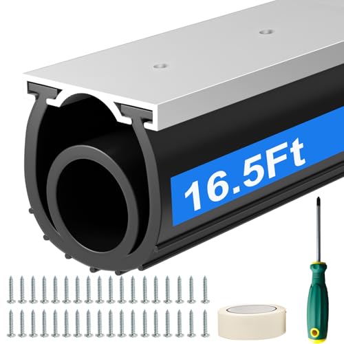 alophoty 16.5 FT Garage Door Seals Bottom Rubber, Heavy Duty U+O Ring Universal Garage Door Bottom Seal with Pre-drilled Aluminium Track Retainer Base Kit, Rubber Bottom Seals for Garage Doors
