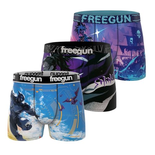 FREEGUN Boxer Enfant, Caleçon Garçon Ultra-Doux et Respirant (Lot de 3), Bleu Taille 12 ans/14 Ans