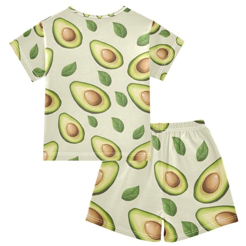 ALAZA Green Avocado Leaf Pajamas Set Short Sleeve Cotton Sleepwear Summer Pjs 2 Piece 5-14Y2
